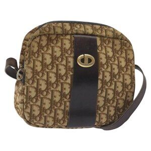 Authentic Christian Dior Trotter Canvas Shoulder Bag Brown Gold